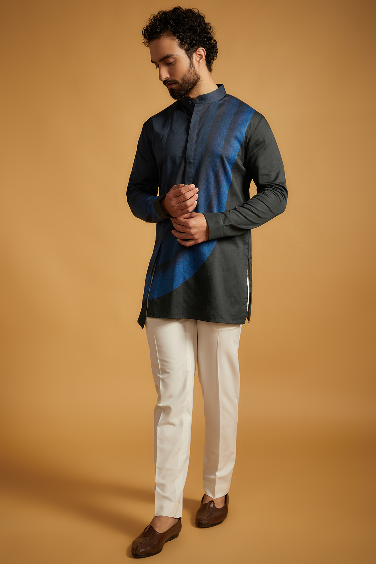 Black & Blue Handloom Cotton Kurta by Dhruv Vaish