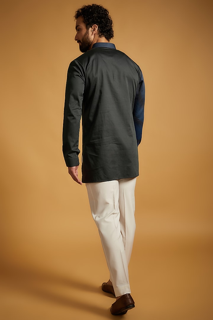 Black & Blue Handloom Cotton Kurta by Dhruv Vaish at Pernia's Pop Up Shop