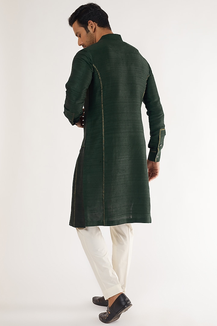 Bottle Green Raw Silk Kurta Set by Dhruv Vaish at Pernia's Pop Up Shop