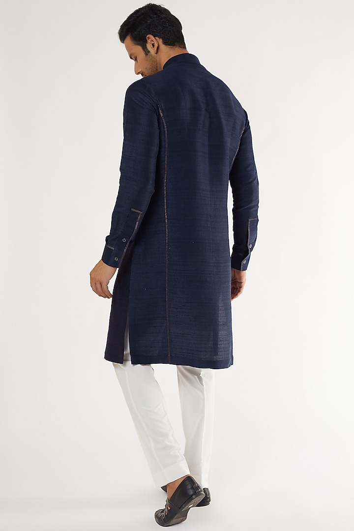 Blue Raw Silk Kurta Set by Dhruv Vaish at Pernia's Pop Up Shop