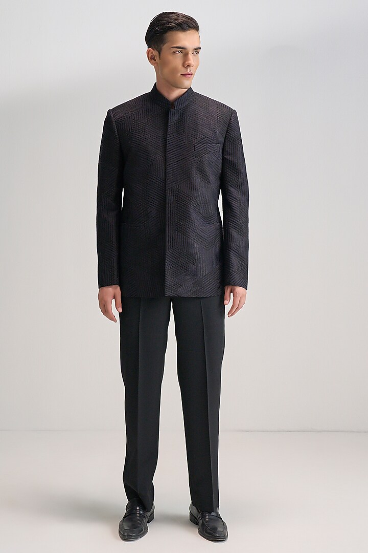 Oxidised Purple Silk Embroidered Wedding Bandhgala by Dhruv Vaish at Pernia's Pop Up Shop