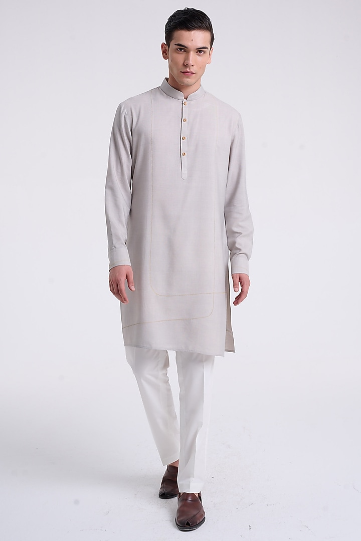 London Fog Cotton Silk Embroidered Kurta Set by Dhruv Vaish