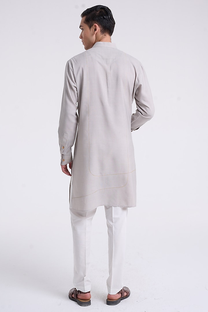 London Fog Cotton Silk Embroidered Kurta Set by Dhruv Vaish at Pernia's Pop Up Shop