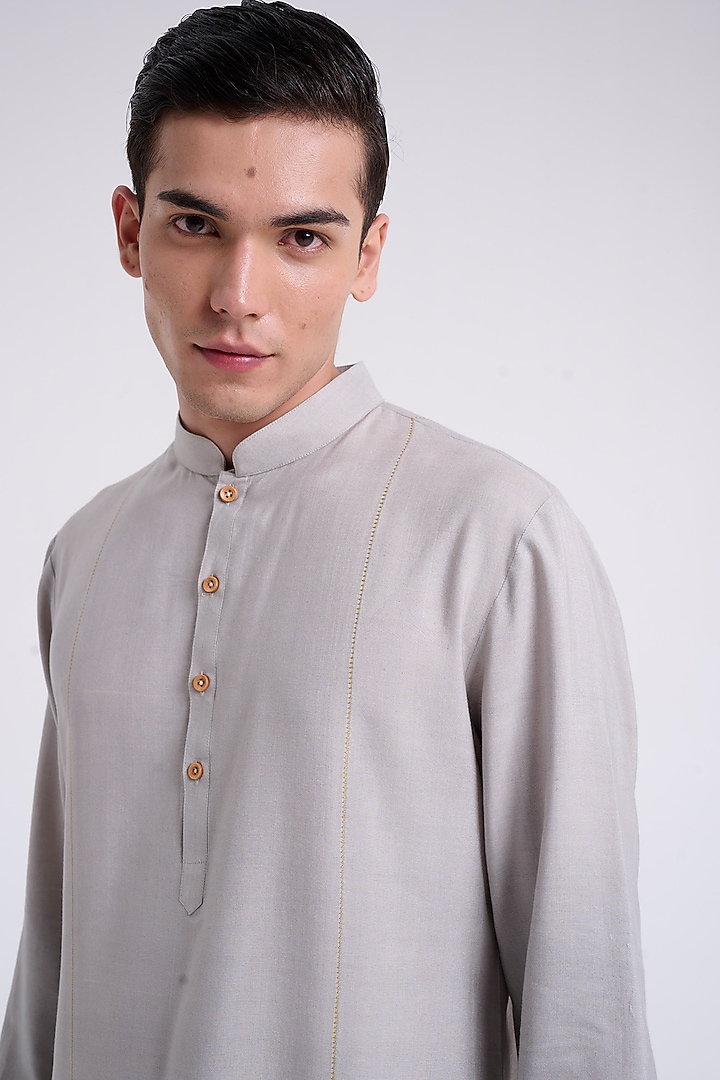 London Fog Cotton Silk Embroidered Kurta Set by Dhruv Vaish at Pernia's Pop Up Shop
