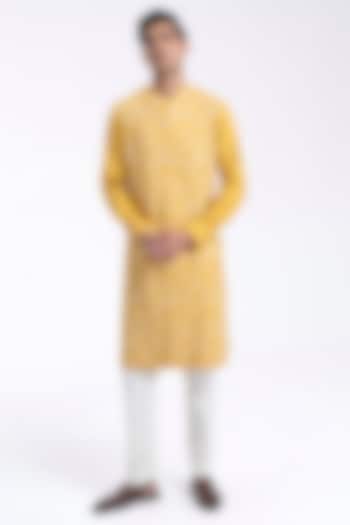 Marigold Cotton Silk Embroidered Kurta Set by Dhruv Vaish