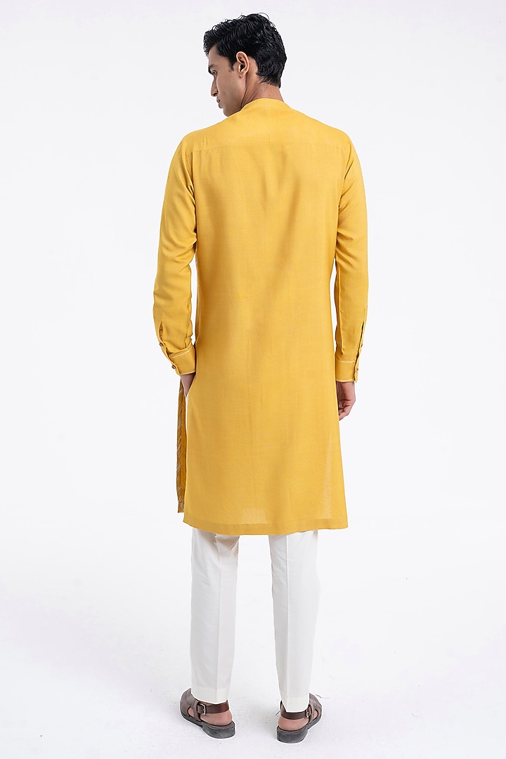 Marigold Cotton Silk Embroidered Kurta Set by Dhruv Vaish at Pernia's Pop Up Shop