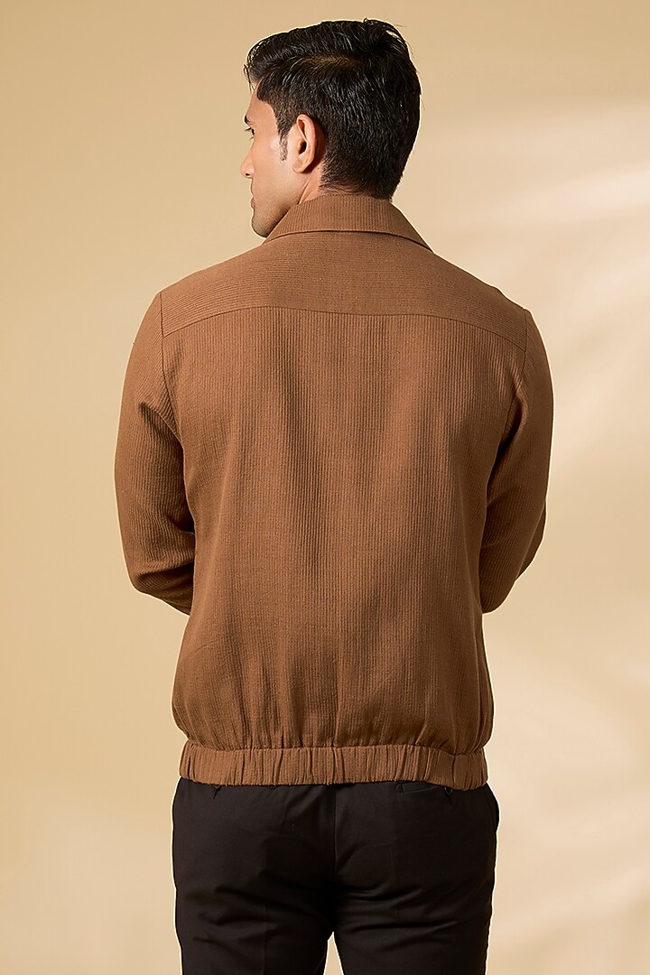 Dark Brown Cotton Satin Jacket by Dhruv Vaish at Pernia's Pop Up Shop