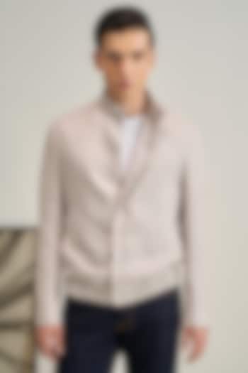 London Fog Colored Handloom Cotton Jacket by Dhruv Vaish at Pernia's Pop Up Shop