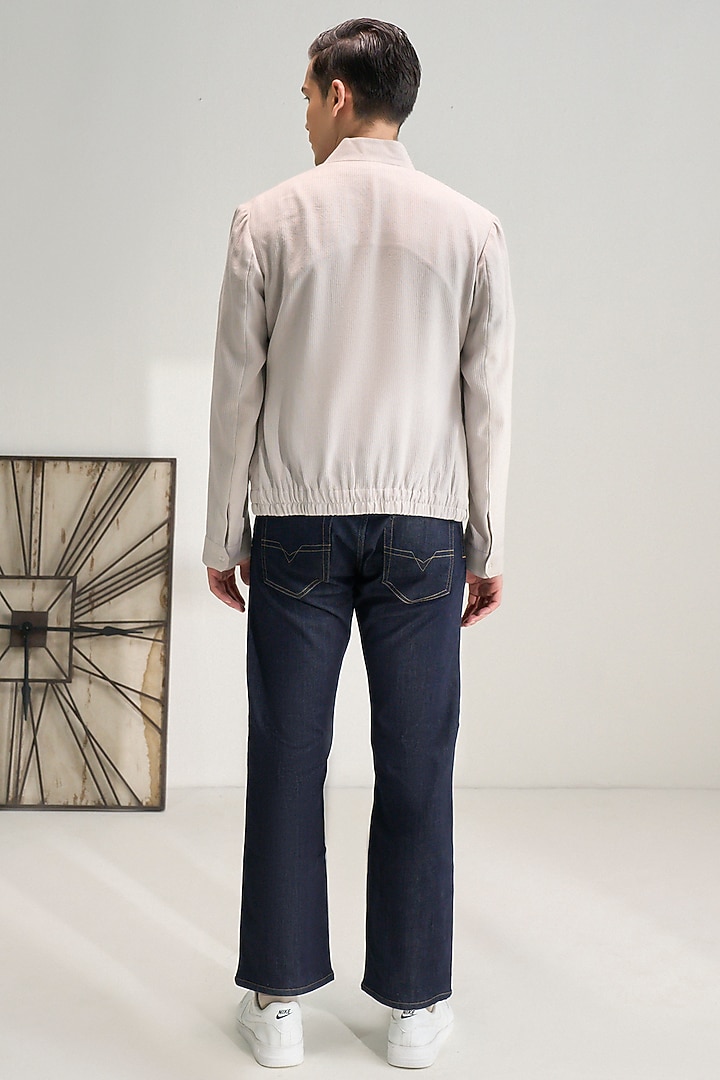 London Fog Colored Handloom Cotton Jacket by Dhruv Vaish at Pernia's Pop Up Shop