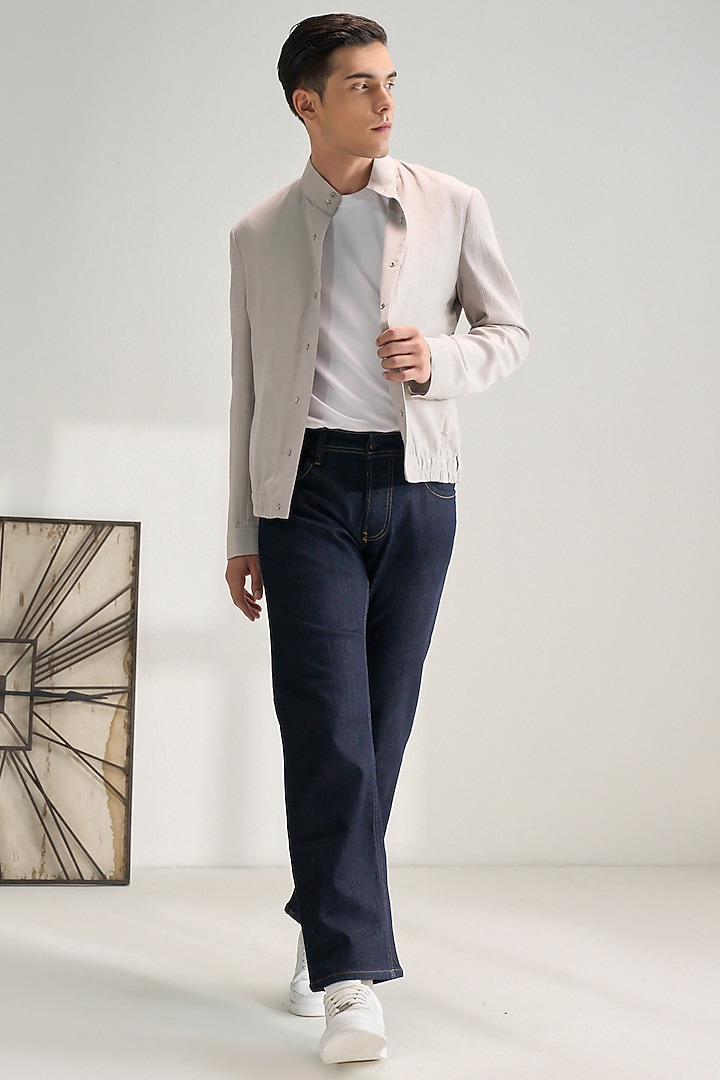 London Fog Colored Handloom Cotton Jacket by Dhruv Vaish at Pernia's Pop Up Shop