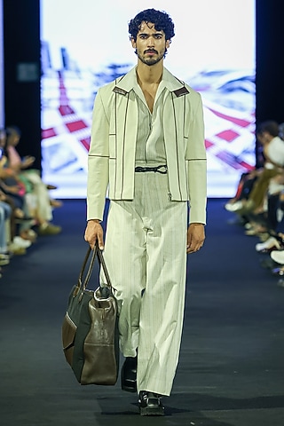 Ivory Denim & Linen Co-Ord Set by Dhruv Vaish
