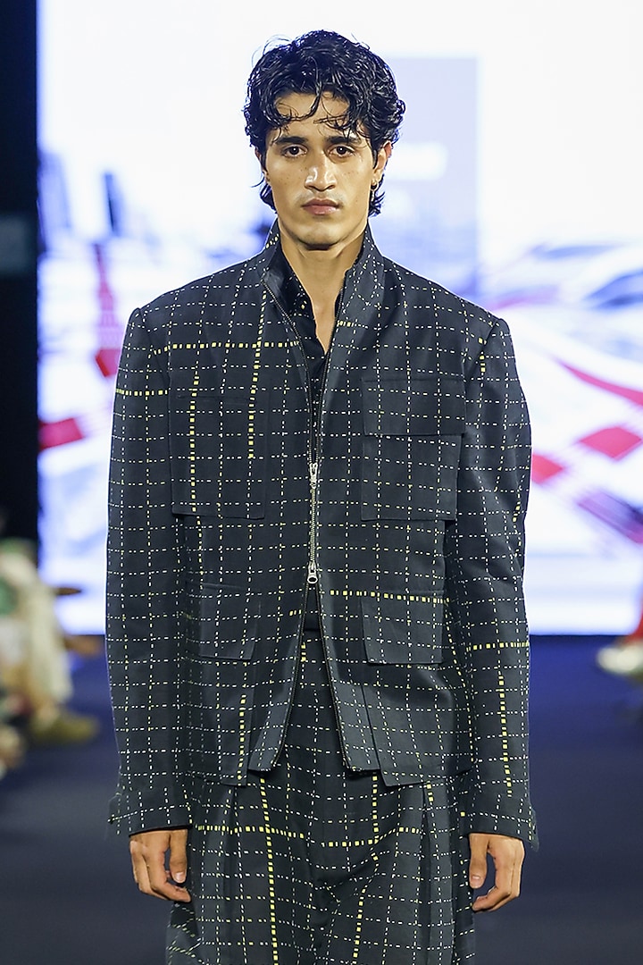 Black Cotton Linen & Silk Co-Ord Set by Dhruv Vaish at Pernia's Pop Up Shop