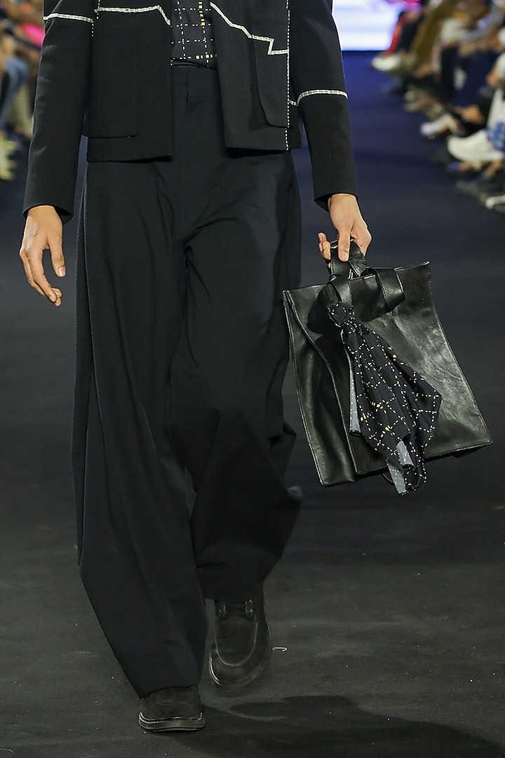 Black Denim & Silk Embroidered Co-Ord Set by Dhruv Vaish at Pernia's Pop Up Shop