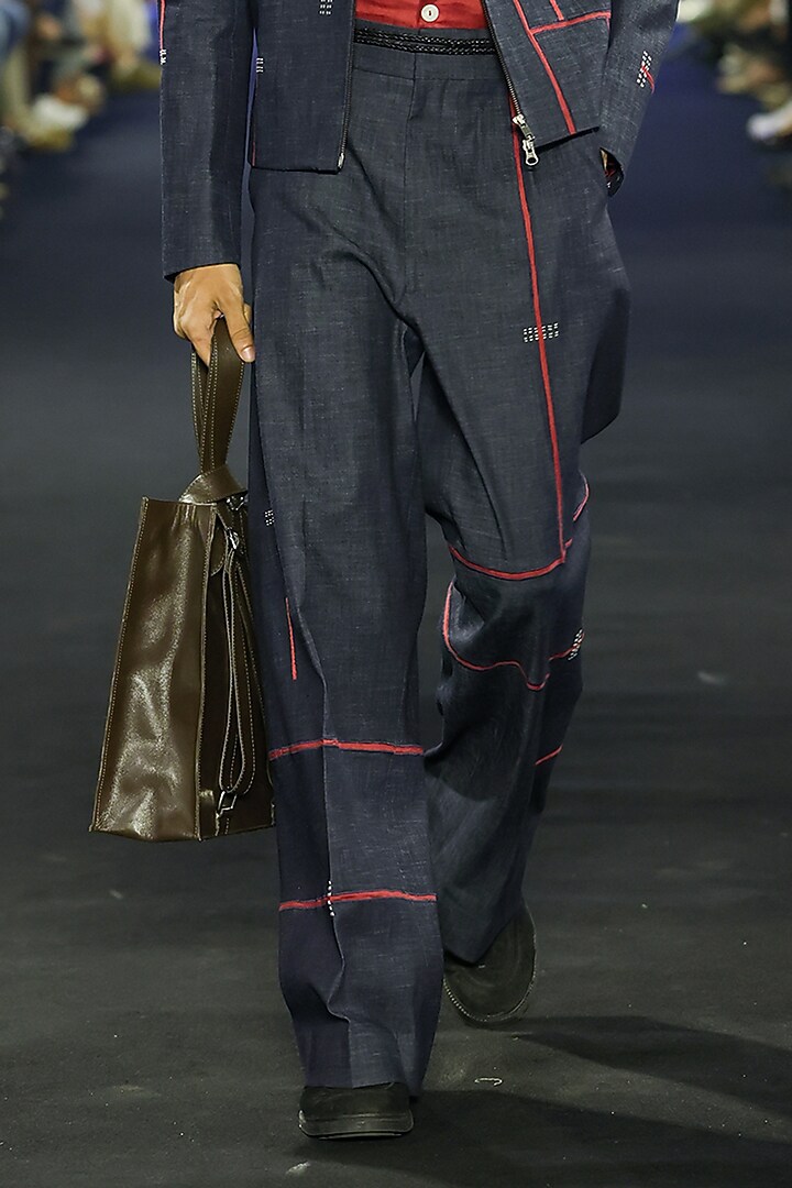 Navy Denim & Linen Co-Ord Set by Dhruv Vaish at Pernia's Pop Up Shop