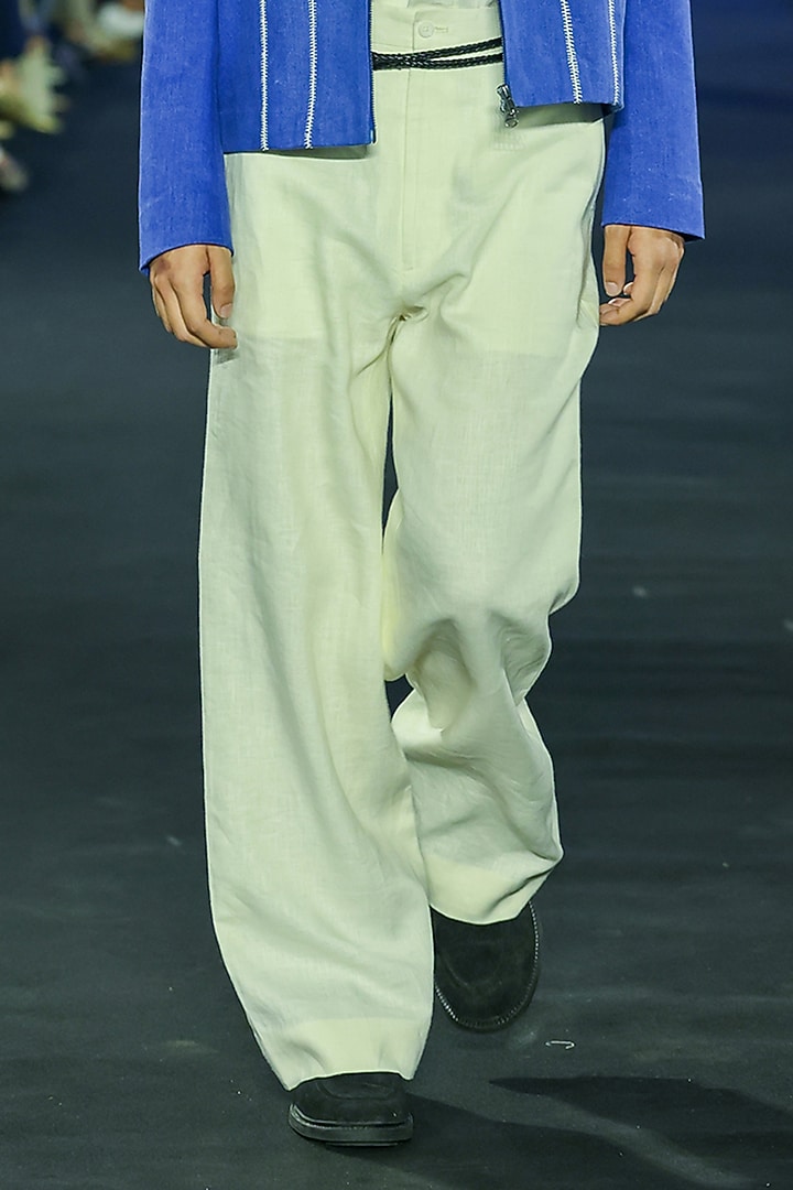 Azure-Colored Denim Thread Embroidered Jacket Set by Dhruv Vaish at Pernia's Pop Up Shop