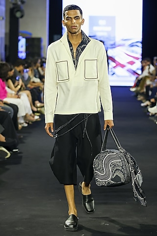 Ivory & Black Denim Co-Ord Set by Dhruv Vaish