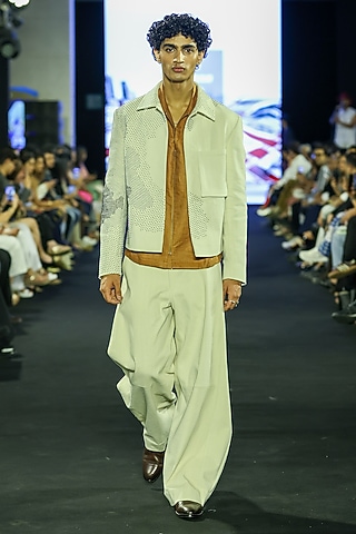 Ivory Denim & Linen Co-Ord Set by Dhruv Vaish