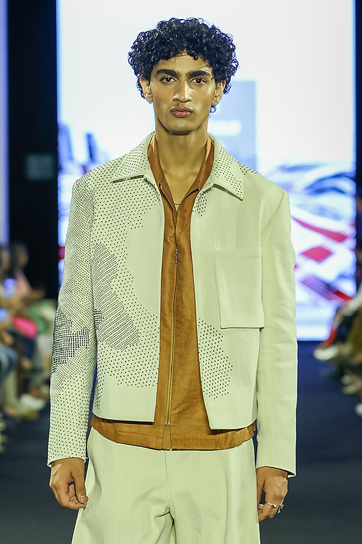 Ivory Denim & Linen Co-Ord Set by Dhruv Vaish at Pernia's Pop Up Shop