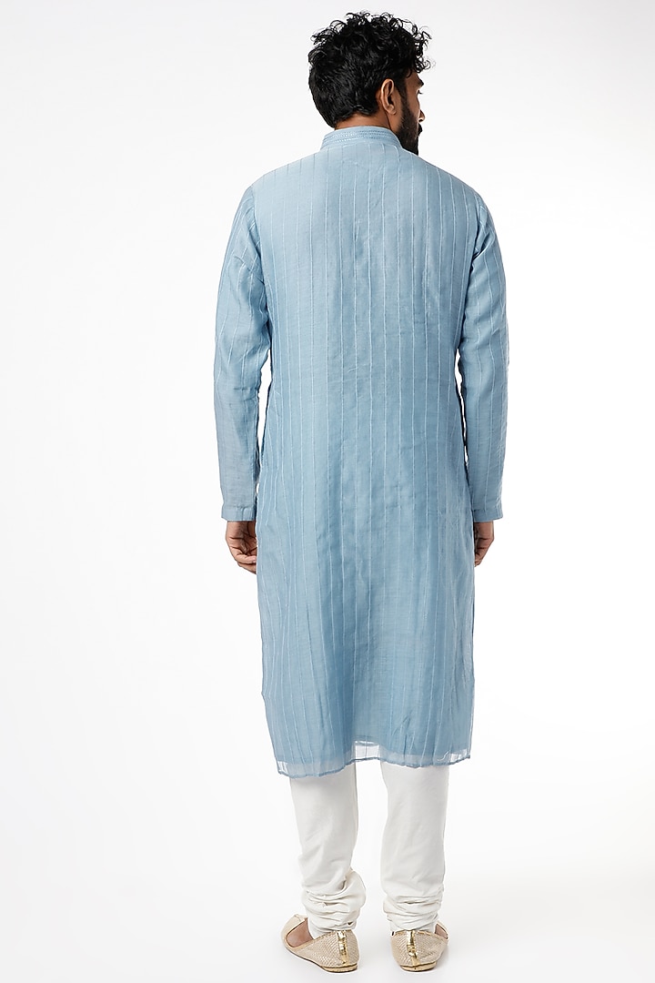 Mineral Blue Chanderi Hand Embroidered Kurta Set by Dhruv Vaish at Pernia's Pop Up Shop
