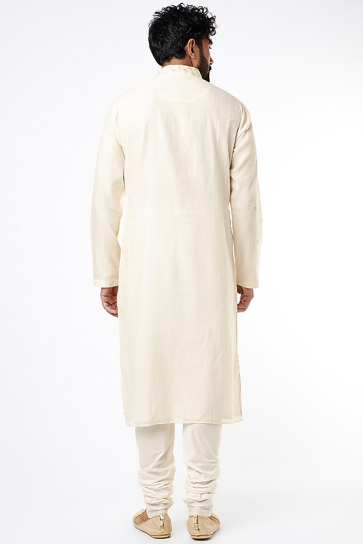 Cream Cotton Silk Chanderi Chikankari Embroidered Kurta Set by Dhruv Vaish at Pernia's Pop Up Shop