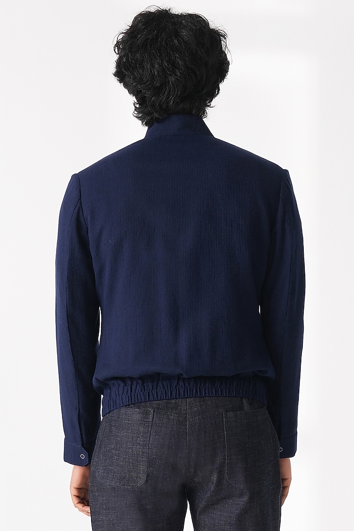 Navy Blue Handloom Cotton Shacket by Dhruv Vaish at Pernia's Pop Up Shop