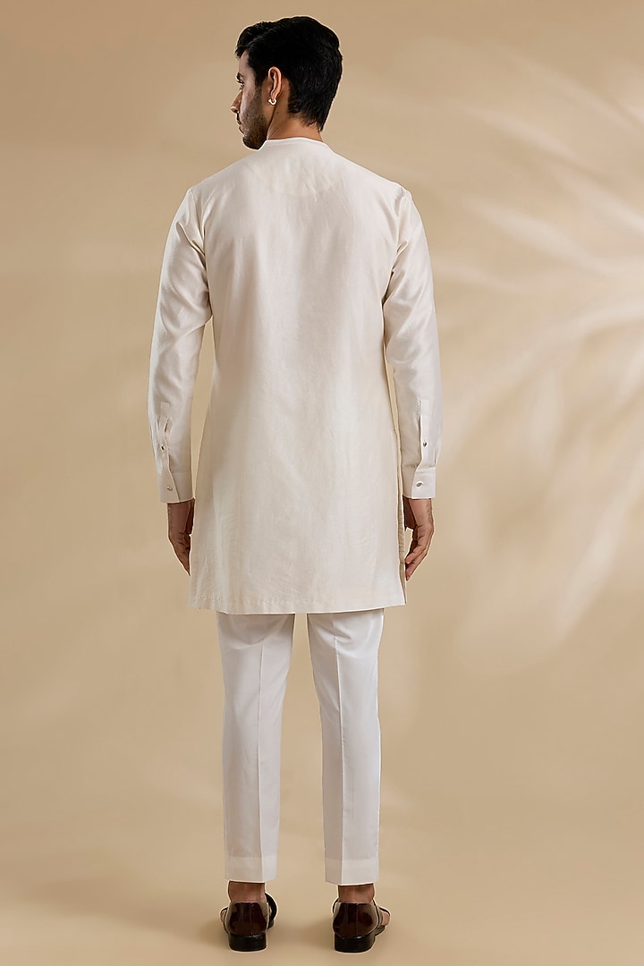 Ivory Cotton Silk Chanderi Kurta Set by Dhruv Vaish at Pernia's Pop Up Shop