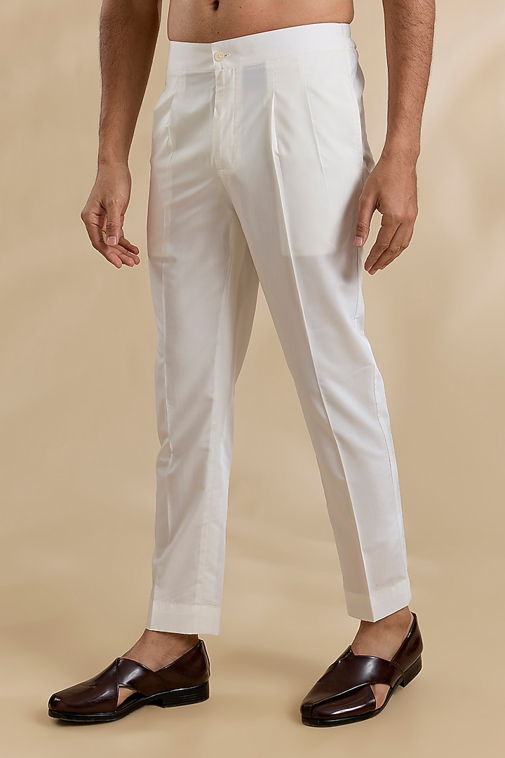 Ivory Cotton Silk Chanderi Kurta Set by Dhruv Vaish at Pernia's Pop Up Shop