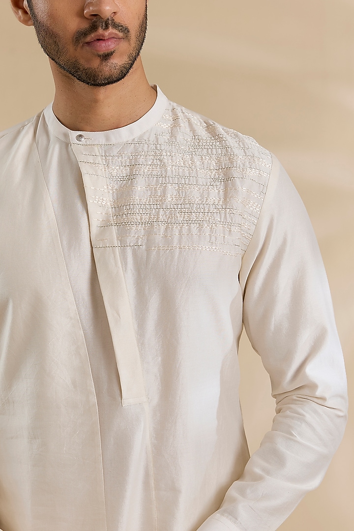 Ivory Cotton Silk Chanderi Kurta Set by Dhruv Vaish at Pernia's Pop Up Shop