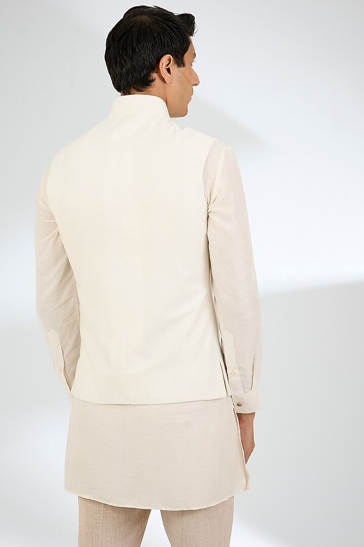 Ivory Silk Bundi Jacket by Dhruv Vaish at Pernia's Pop Up Shop