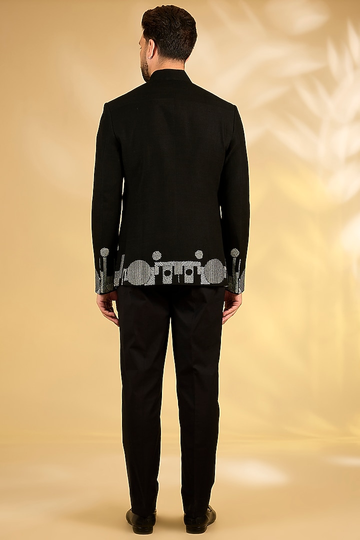 Black Suiting Wedding Bandhgala Set by Dhruv Vaish at Pernia's Pop Up Shop
