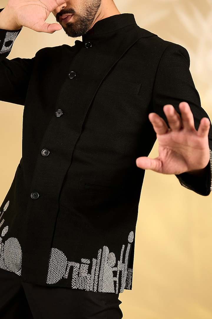 Black Suiting Wedding Bandhgala Set by Dhruv Vaish at Pernia's Pop Up Shop