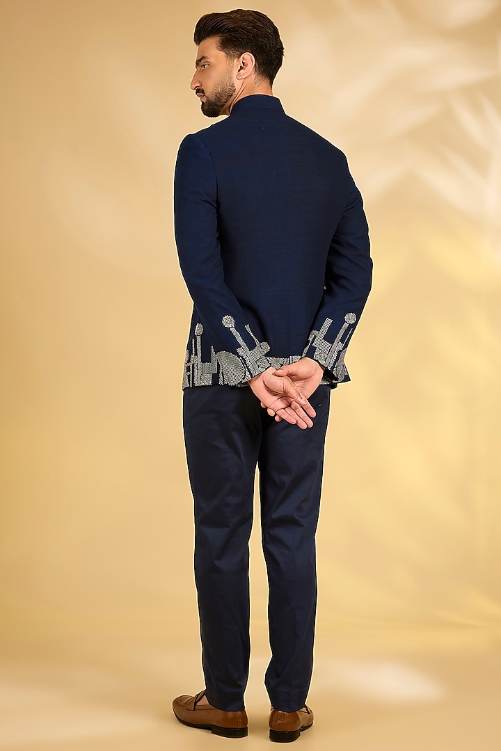 Navy Matka Wedding Bandhgala Set by Dhruv Vaish at Pernia's Pop Up Shop