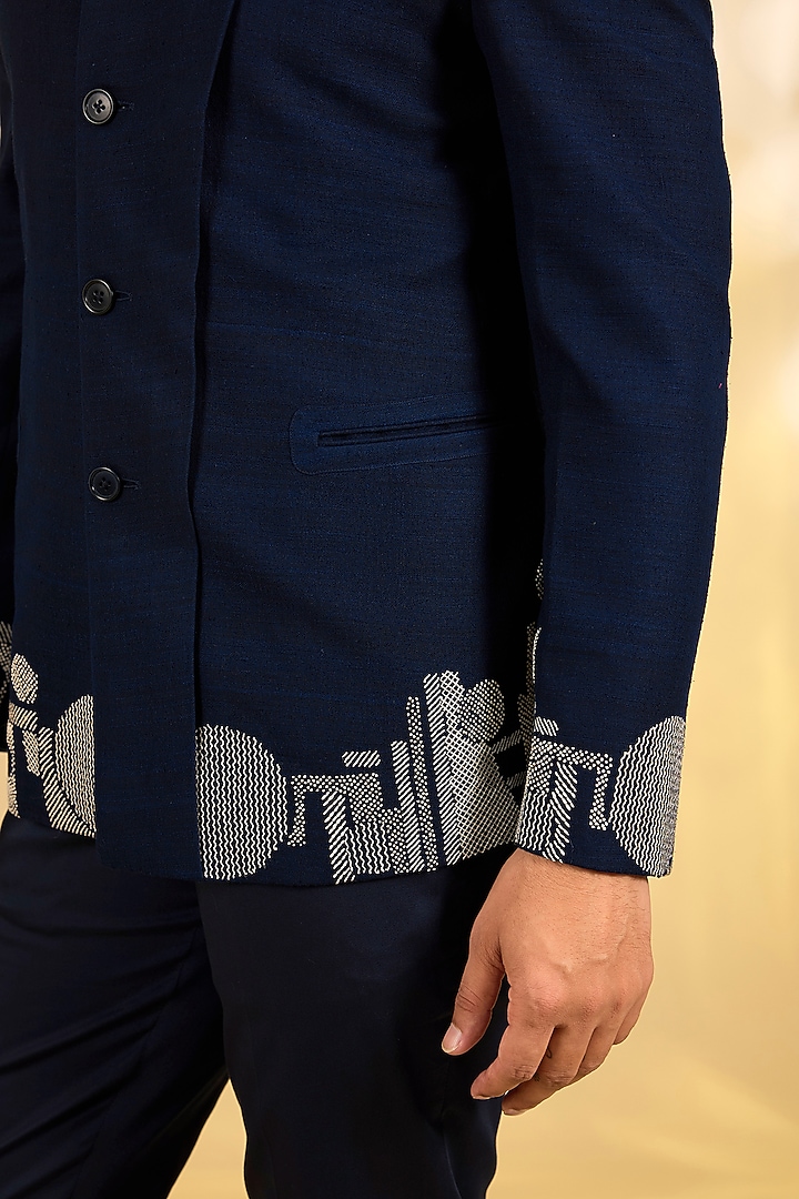 Navy Matka Wedding Bandhgala Set by Dhruv Vaish at Pernia's Pop Up Shop