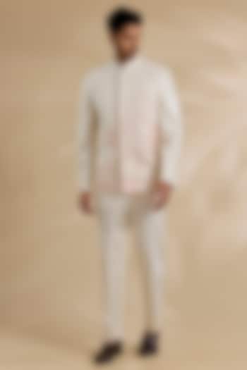 Cream Silk Bandhgala Set by Dhruv Vaish