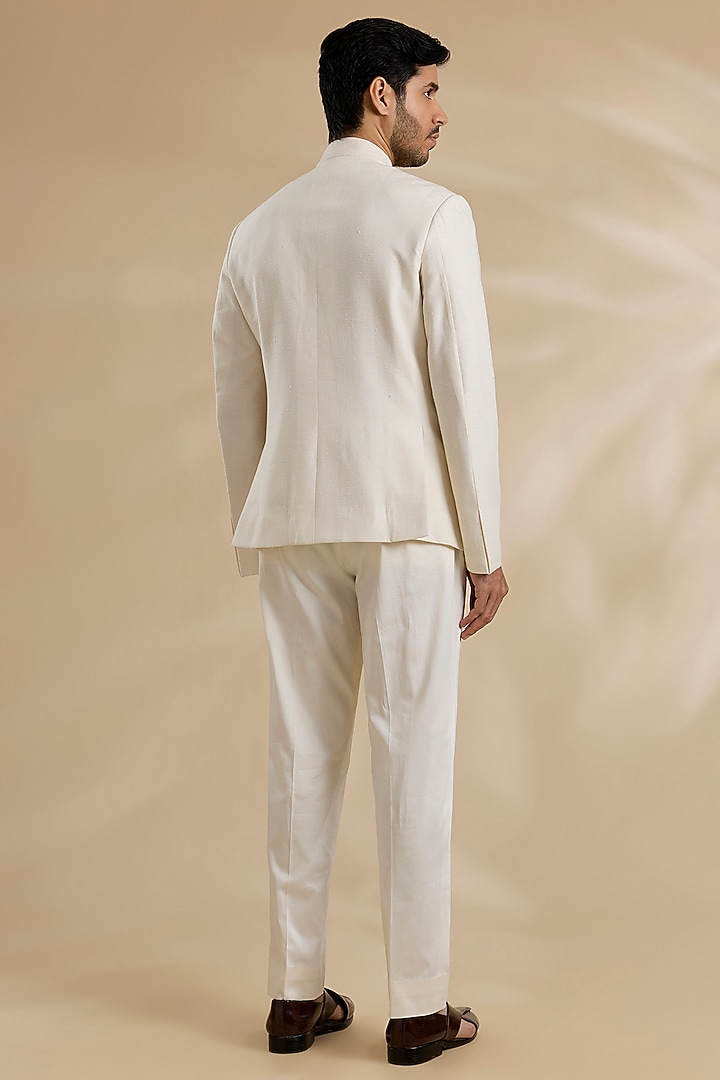 Cream Silk Wedding Bandhgala Set by Dhruv Vaish at Pernia's Pop Up Shop