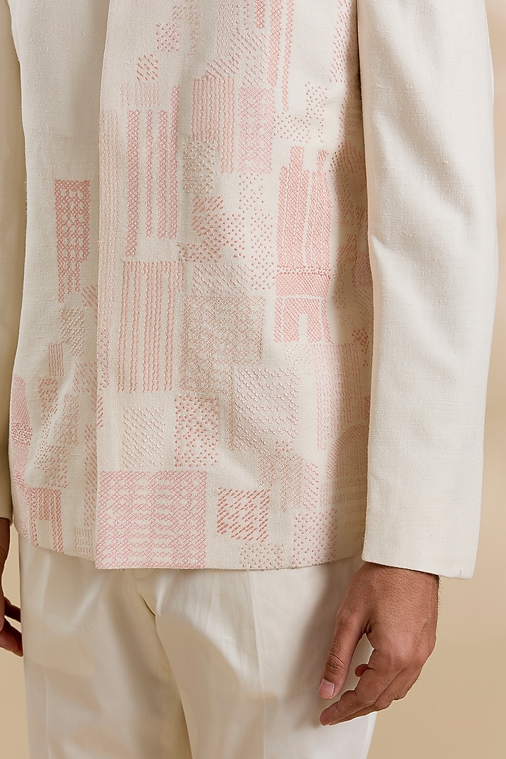 Cream Silk Wedding Bandhgala Set by Dhruv Vaish at Pernia's Pop Up Shop