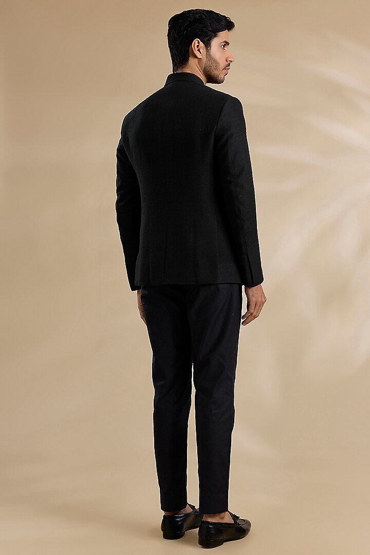 Black Silk Wedding Bandhgala Set by Dhruv Vaish at Pernia's Pop Up Shop