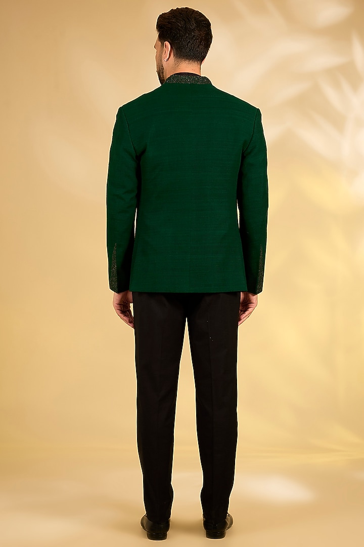 Bottle Green Textured Fabric Groom Indowestern Set by Dhruv Vaish at Pernia's Pop Up Shop