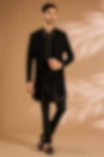 Black Silk Indo-Western Jacket by Dhruv Vaish at Pernia's Pop Up Shop