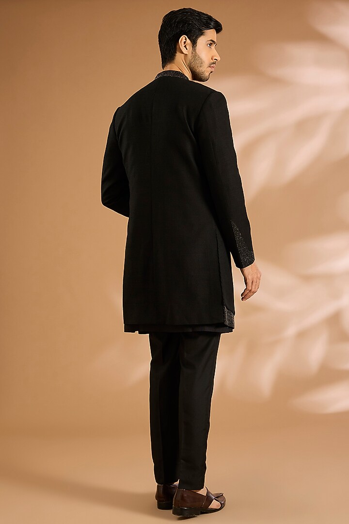 Black Silk Indo-Western Jacket by Dhruv Vaish at Pernia's Pop Up Shop