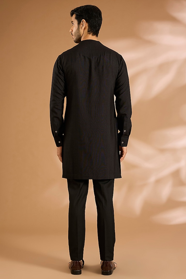 Black Silk Indo-Western Jacket by Dhruv Vaish at Pernia's Pop Up Shop