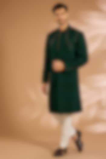 Bottle Green Silk Indo-Western Jacket by Dhruv Vaish at Pernia's Pop Up Shop