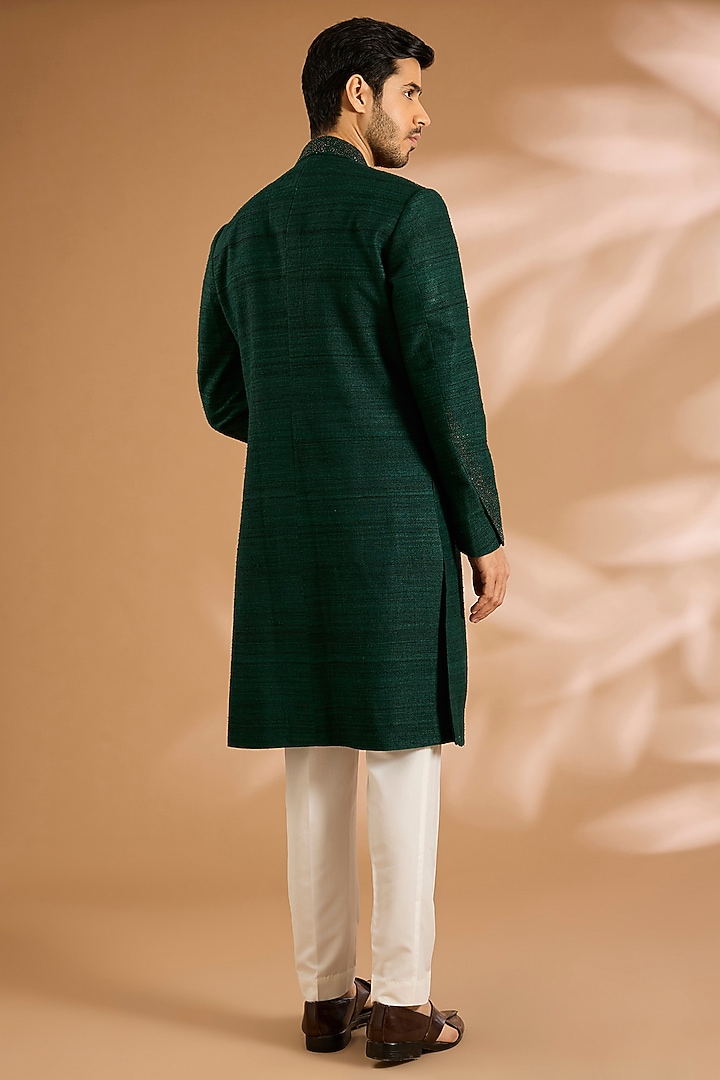 Bottle Green Silk Indo-Western Jacket by Dhruv Vaish at Pernia's Pop Up Shop
