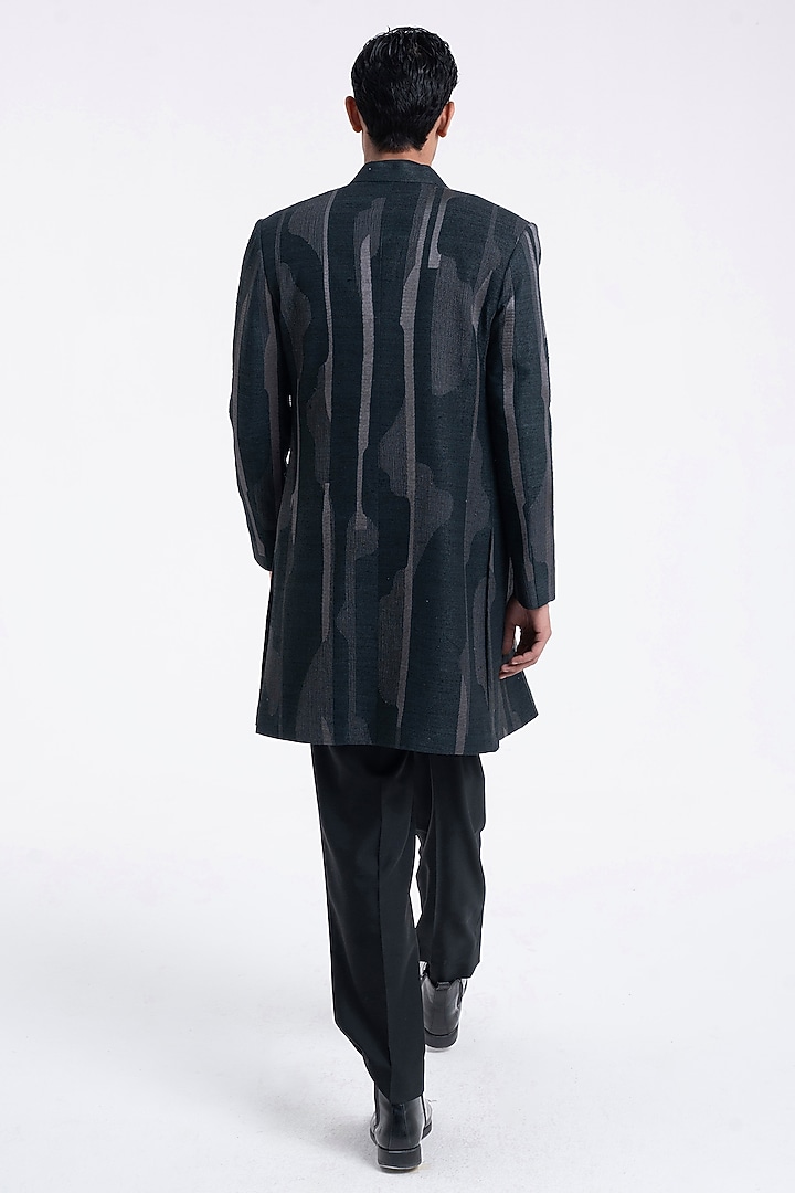 Black Silk Groom Indowestern Set by Dhruv Vaish at Pernia's Pop Up Shop