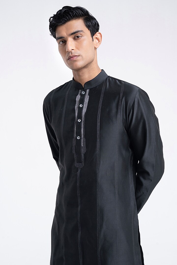 Black Silk Groom Indowestern Set by Dhruv Vaish at Pernia's Pop Up Shop