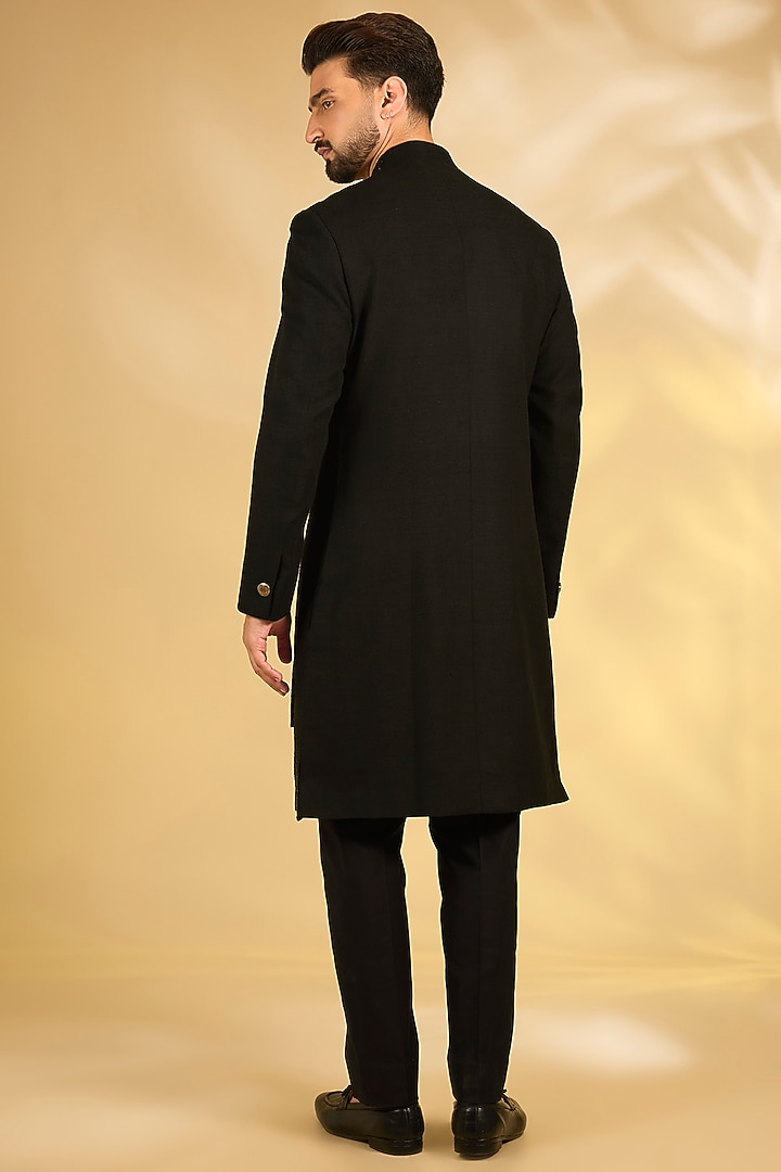 Black Suiting Wedding Indowestern Set by Dhruv Vaish at Pernia's Pop Up Shop