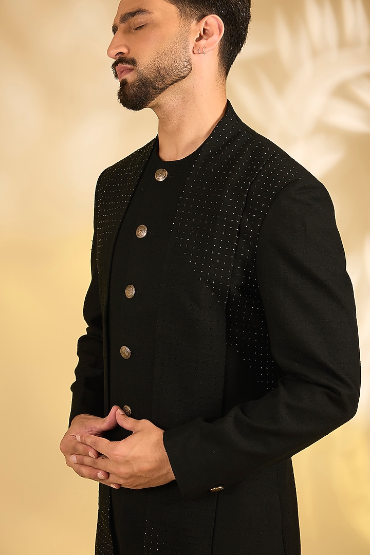 Black Suiting Wedding Indowestern Set by Dhruv Vaish at Pernia's Pop Up Shop