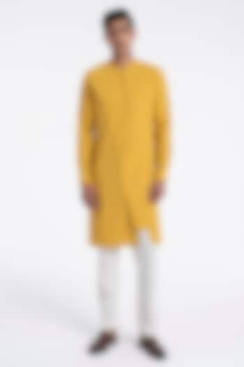 Marigold Textured Cotton Silk Kurta Set by Dhruv Vaish