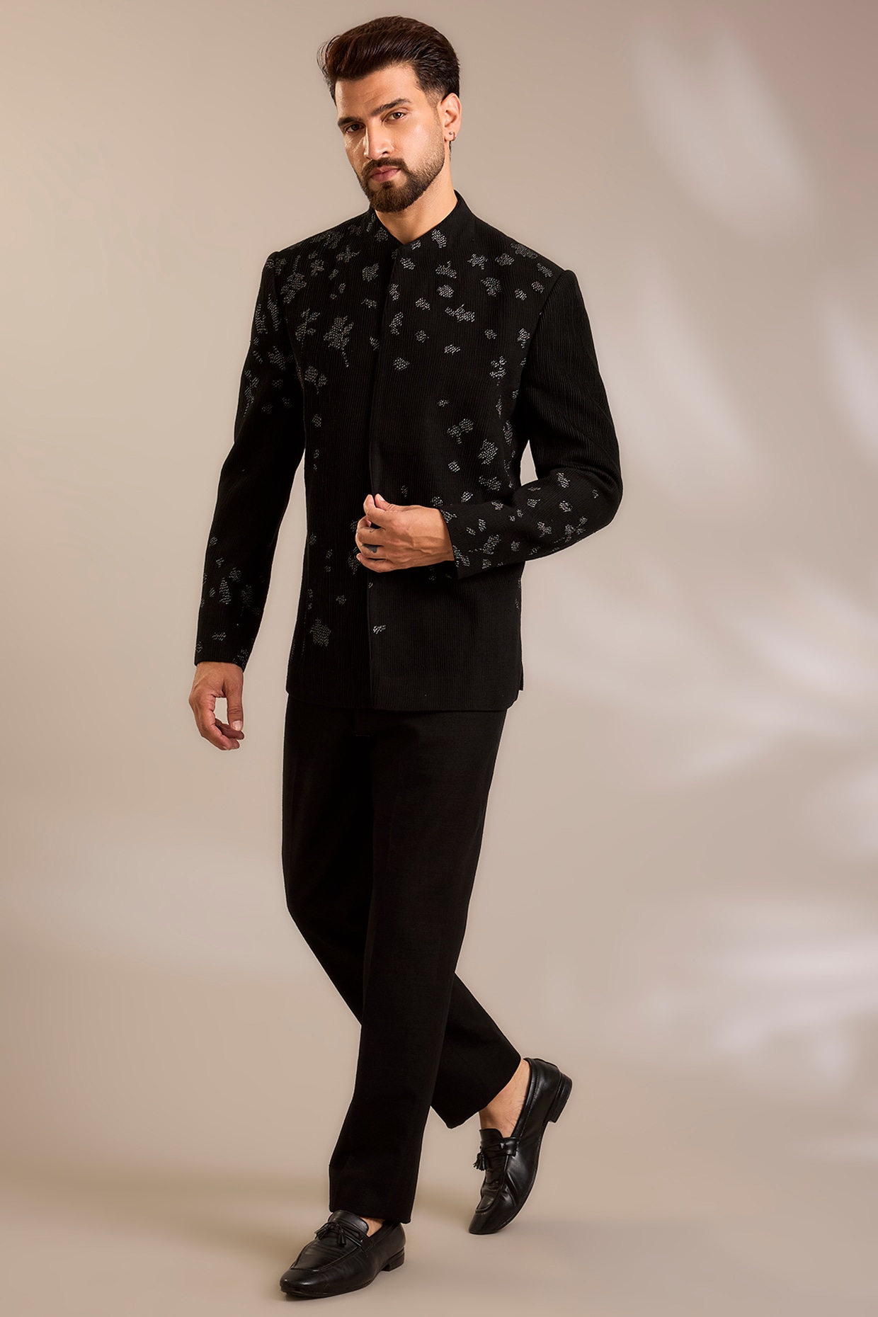 Dhruv Vaish Black Silk Bandhgala Set