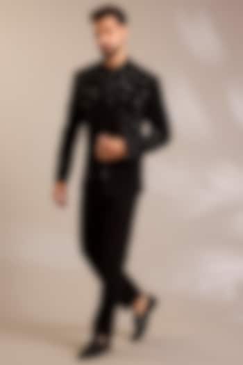 Black Silk Groom Bandhgala Set by Dhruv Vaish at Pernia's Pop Up Shop